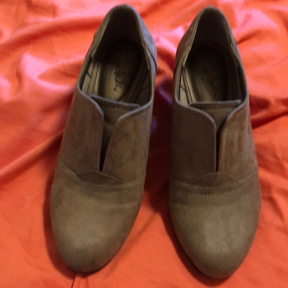 Cute light brown wedge booties by Life Stride.